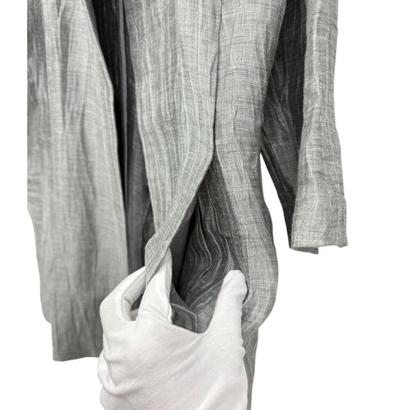Eileen Fisher Petite Gray Crinkle Linen Open Front Jacket size Small - Picture 8 of 8
